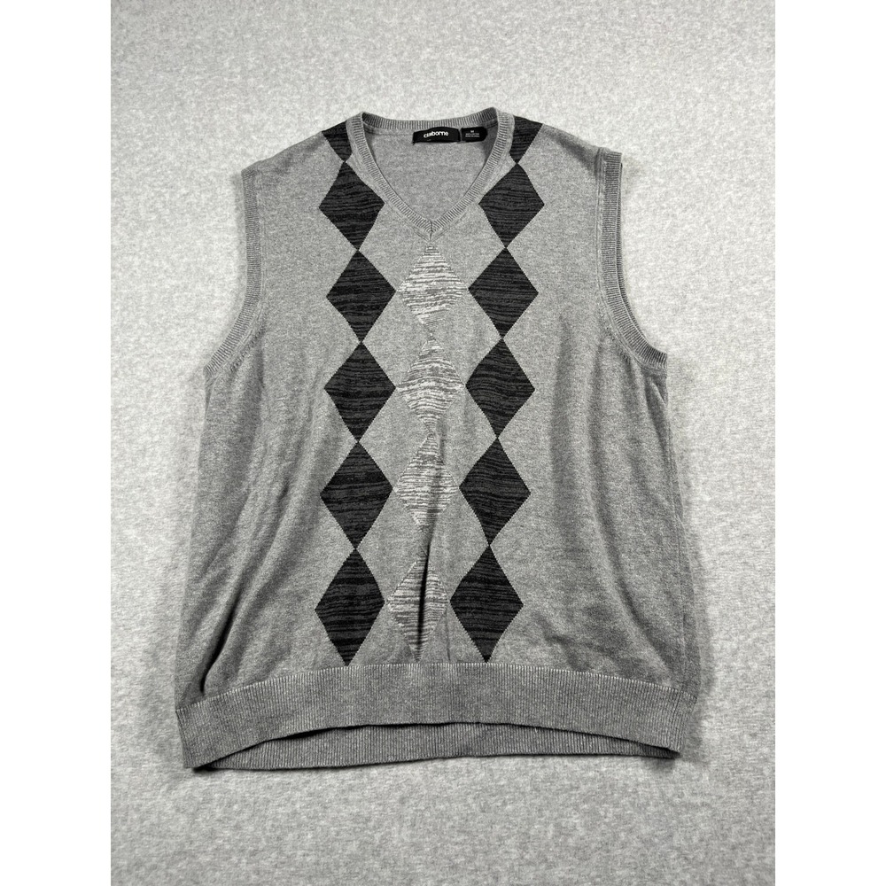 Claiborne 100% Cotton Sweater Vest Men M Gray Argyle Old Money Capsule Academia